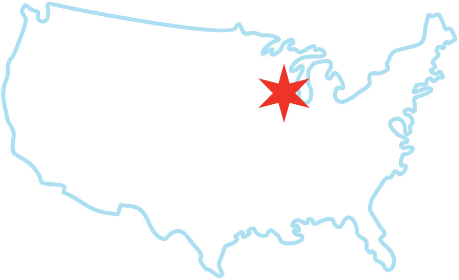 United States map with Chicago highlighted